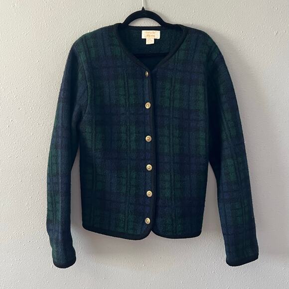 Vintage Tally-Ho Wool Black Watch Plaid Cardigan Sweater Jacket Women’s Medium - Picture 2 of 5